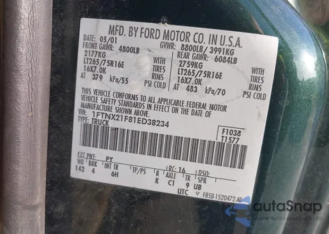 2001 Ford F-250 Lariat/Xl/Xlt from USA, damaged, VIN 1FTNX21F81ED38234